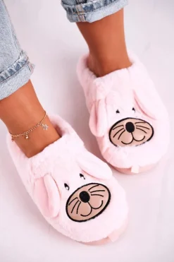 Damskie Boto Damskie Futrzane Papcie Myszki Różowe Home Sweet Home