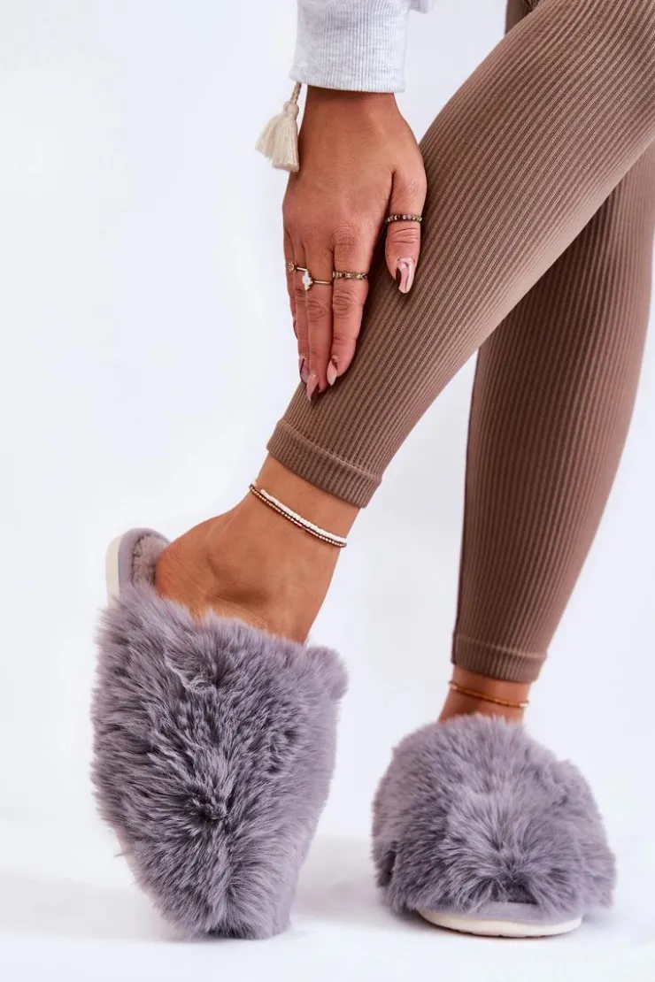 Sale Boto Damskie Futrzane Papcie Szare Sheryl