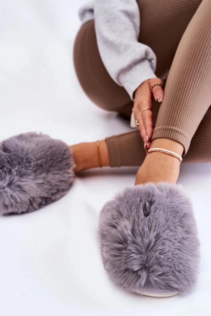 Sale Boto Damskie Futrzane Papcie Szare Sheryl