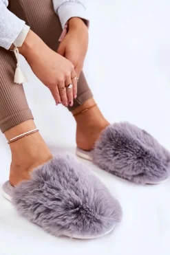 Sale Boto Damskie Futrzane Papcie Szare Sheryl