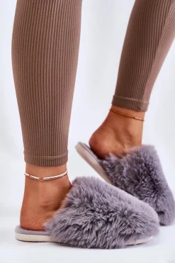 Sale Boto Damskie Futrzane Papcie Szare Sheryl