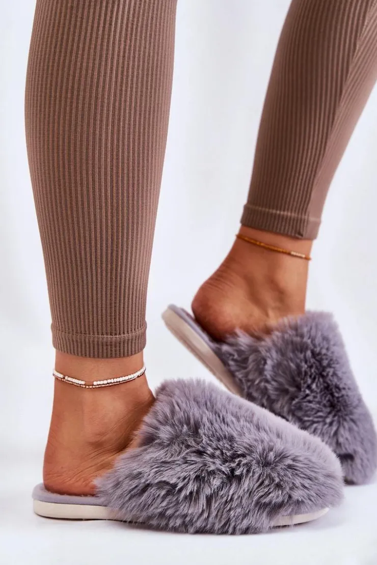 Sale Boto Damskie Futrzane Papcie Szare Sheryl