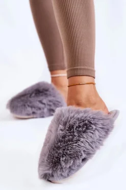 Sale Boto Damskie Futrzane Papcie Szare Sheryl