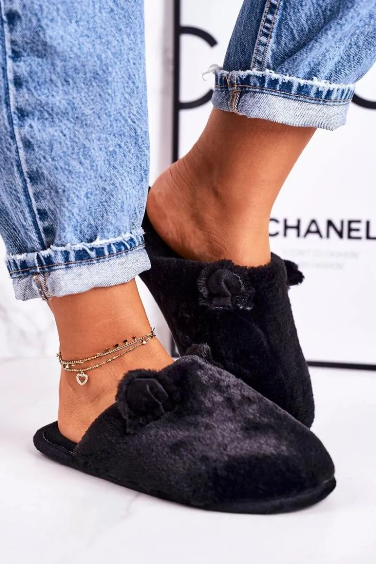 Outlet Boto Damskie Futrzane Papcie Z Uszami Czarne Hippo