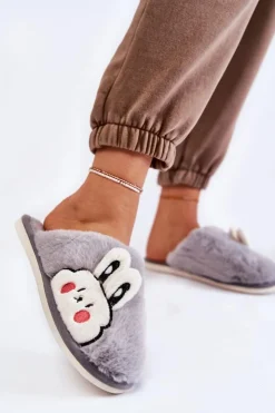 Clearance Boto Damskie Futrzane Papcie Z Królikiem Szare Trisha