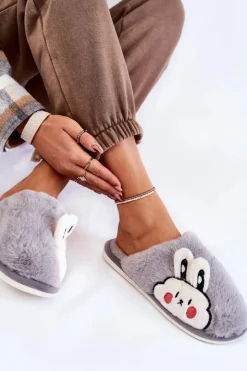 Clearance Boto Damskie Futrzane Papcie Z Królikiem Szare Trisha