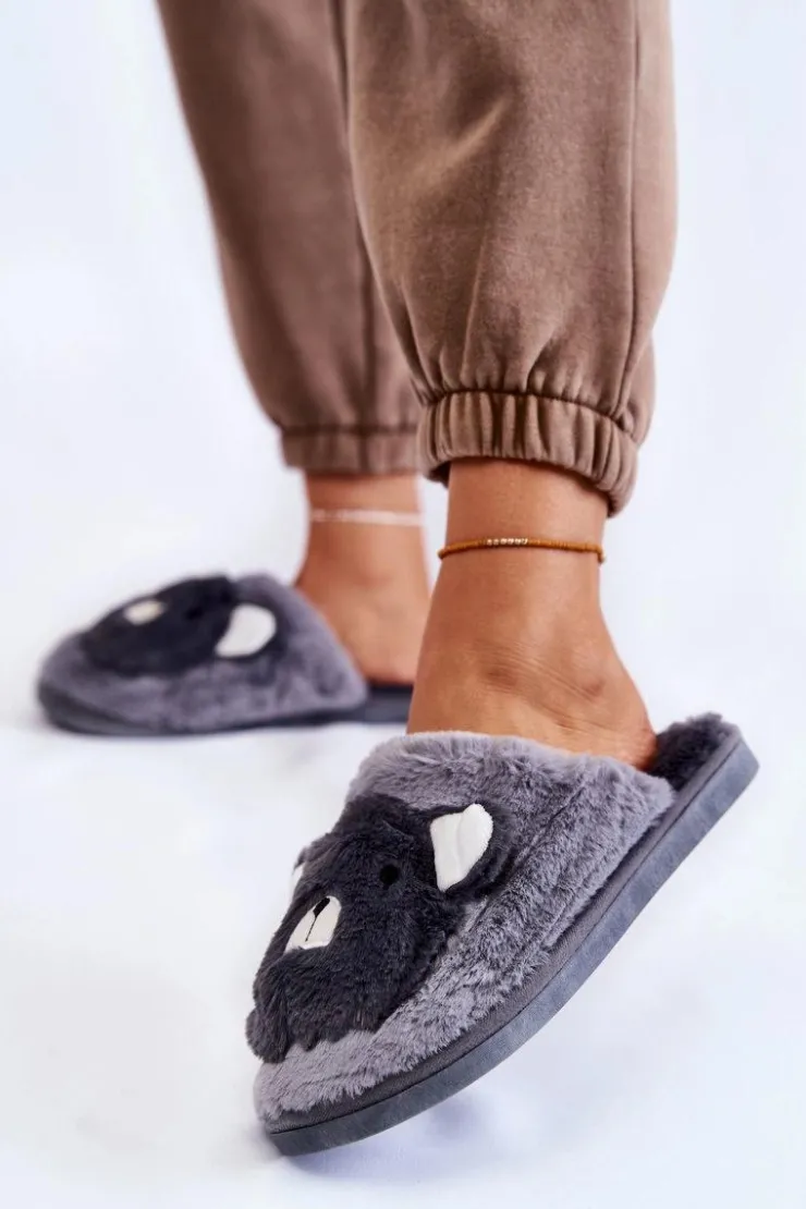 Boto Kapcie Klasyczne*Damskie Futrzane Papcie Z Misiem Szare Solly