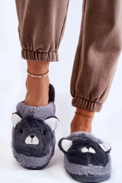 Boto Kapcie Klasyczne*Damskie Futrzane Papcie Z Misiem Szare Solly