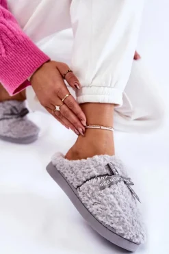 Damskie Boto Damskie Futrzane Papcie Z Kokardką Szare Ryana