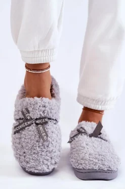 Damskie Boto Damskie Futrzane Papcie Z Kokardką Szare Ryana