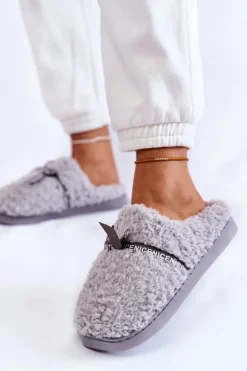 Damskie Boto Damskie Futrzane Papcie Z Kokardką Szare Ryana