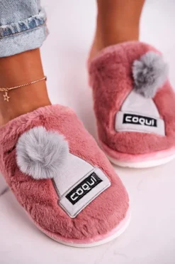 Damskie Boto Damskie Futrzane Papcie Z Czapką I Pomponem Pudrowy Róż Keep Warm