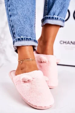 Damskie Boto Damskie Futrzane Papcie Z Uszami Jasny Róż Hippo