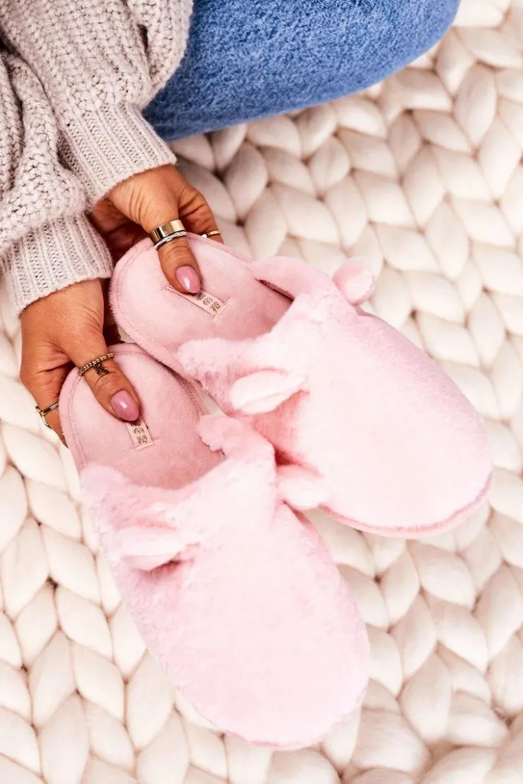 Damskie Boto Damskie Futrzane Papcie Z Uszami Jasny Róż Hippo