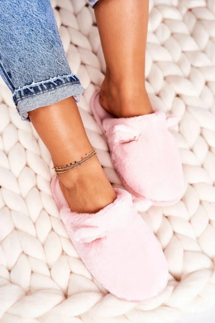 Damskie Boto Damskie Futrzane Papcie Z Uszami Jasny Róż Hippo