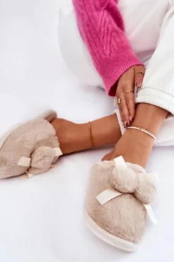 Online Boto Damskie Futrzane Papcie Z Pomponami Beżowe Castello