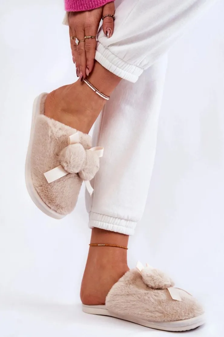 Online Boto Damskie Futrzane Papcie Z Pomponami Beżowe Castello