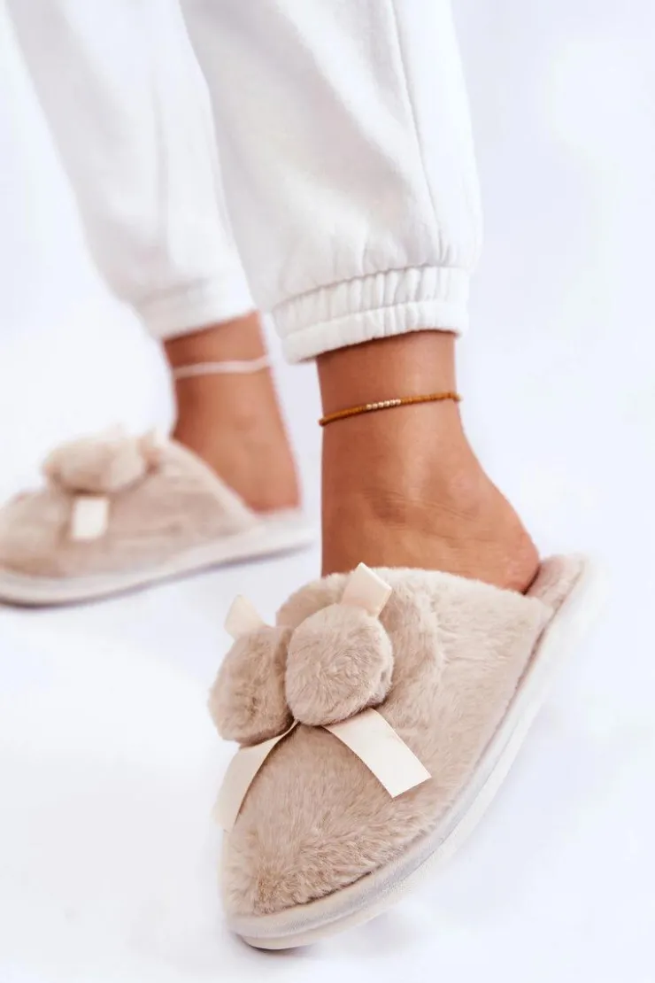 Online Boto Damskie Futrzane Papcie Z Pomponami Beżowe Castello