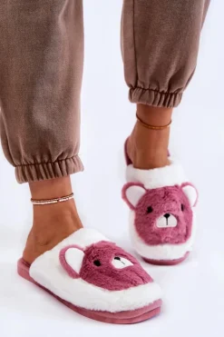 Damskie Boto Damskie Futrzane Papcie Z Misiem Różowo-Białe Solly