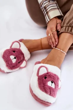 Damskie Boto Damskie Futrzane Papcie Z Misiem Różowo-Białe Solly