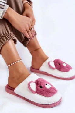 Damskie Boto Damskie Futrzane Papcie Z Misiem Różowo-Białe Solly