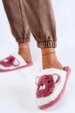 Damskie Boto Damskie Futrzane Papcie Z Misiem Różowo-Białe Solly