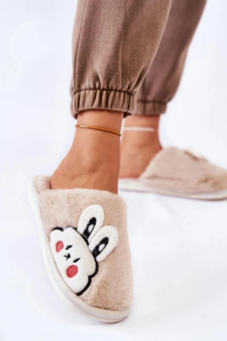 Boto Kapcie Klasyczne*Damskie Futrzane Papcie Z Królikiem Beżowe Trisha