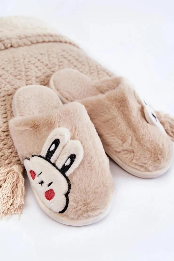 Boto Kapcie Klasyczne*Damskie Futrzane Papcie Z Królikiem Beżowe Trisha