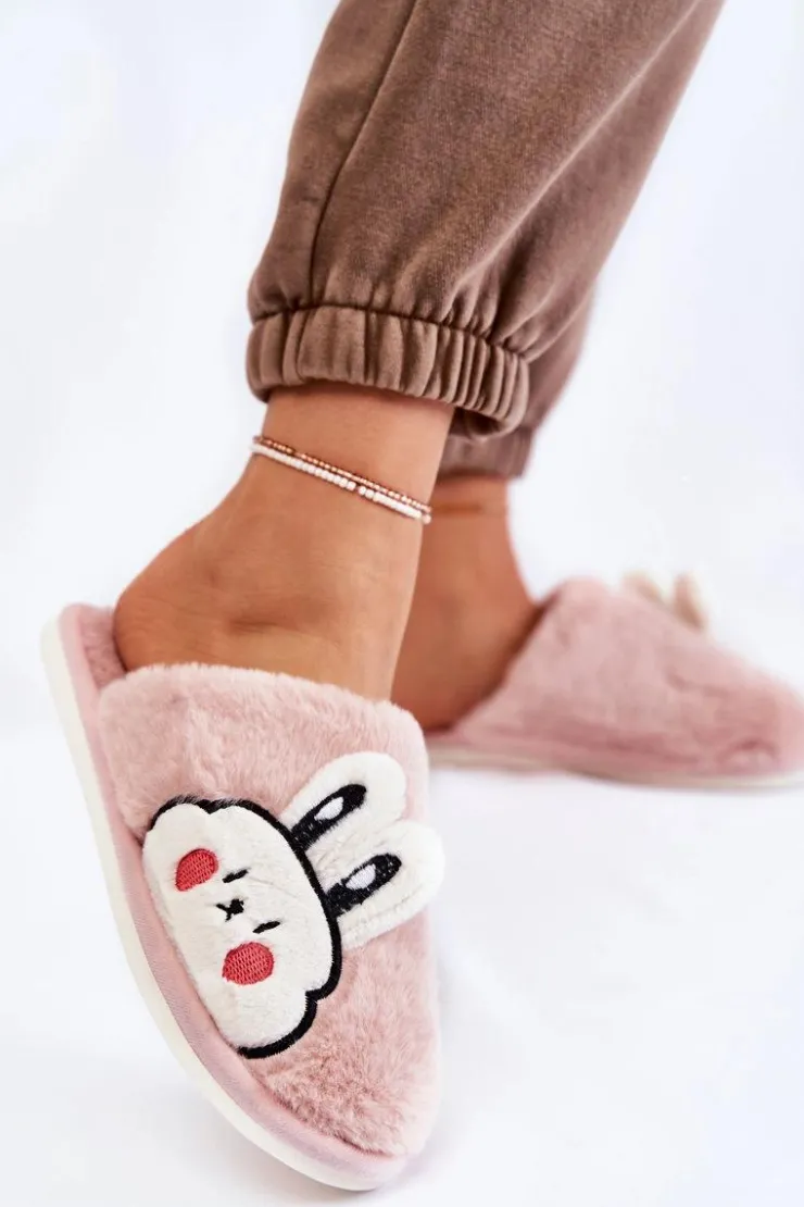 Sale Boto Damskie Futrzane Papcie Z Królikiem Różowe Trisha