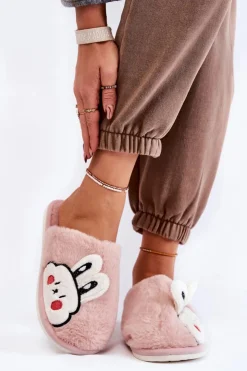 Sale Boto Damskie Futrzane Papcie Z Królikiem Różowe Trisha