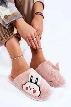 Sale Boto Damskie Futrzane Papcie Z Królikiem Różowe Trisha