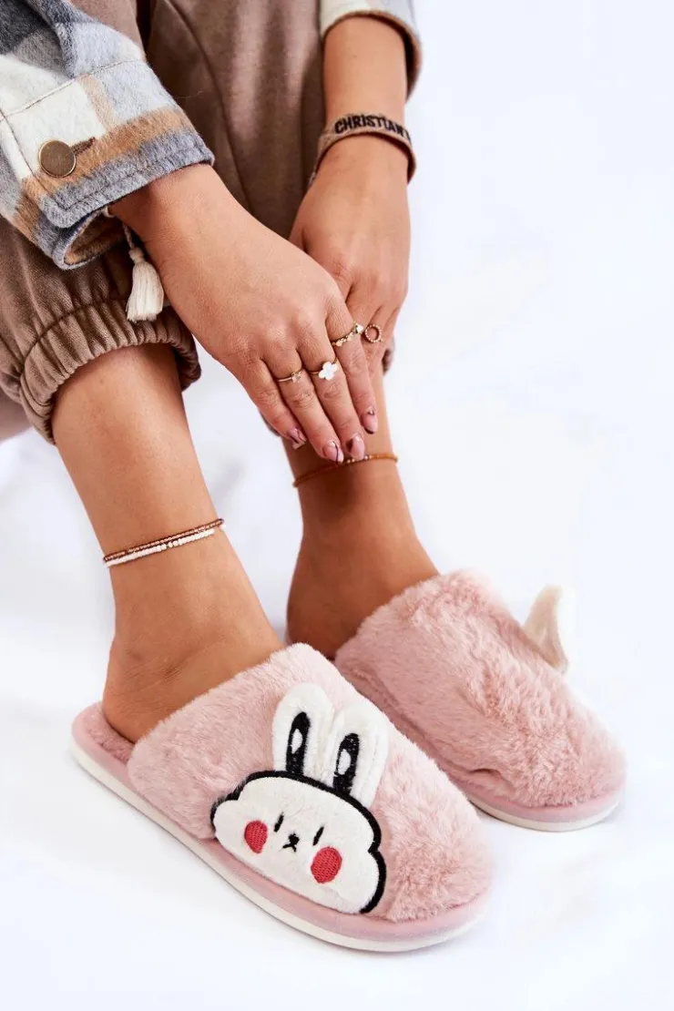 Sale Boto Damskie Futrzane Papcie Z Królikiem Różowe Trisha