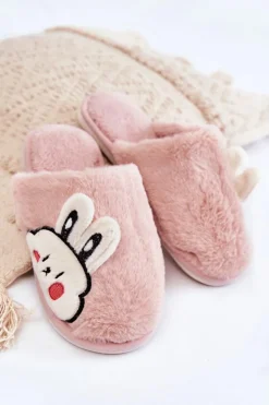 Sale Boto Damskie Futrzane Papcie Z Królikiem Różowe Trisha