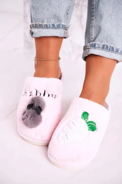 Clearance Boto Damskie Futrzane Papcie z Królikiem I Marchewką Różowe Follow Me