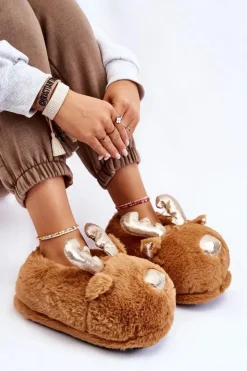 Boto Kapcie Klasyczne*Damskie Futrzane Wsuwane Papcie Renifery Jasnobrązowe Comet