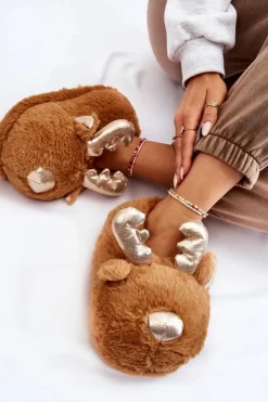 Boto Kapcie Klasyczne*Damskie Futrzane Wsuwane Papcie Renifery Jasnobrązowe Comet