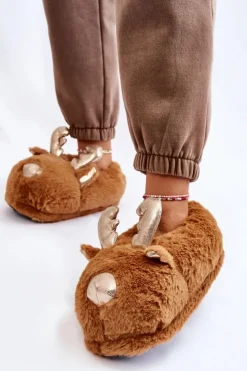 Boto Kapcie Klasyczne*Damskie Futrzane Wsuwane Papcie Renifery Jasnobrązowe Comet
