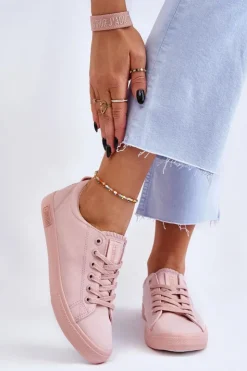 Damskie Big Star Shoes Damskie Gładkie Niskie Trampki Big Star LL274059 Różowe