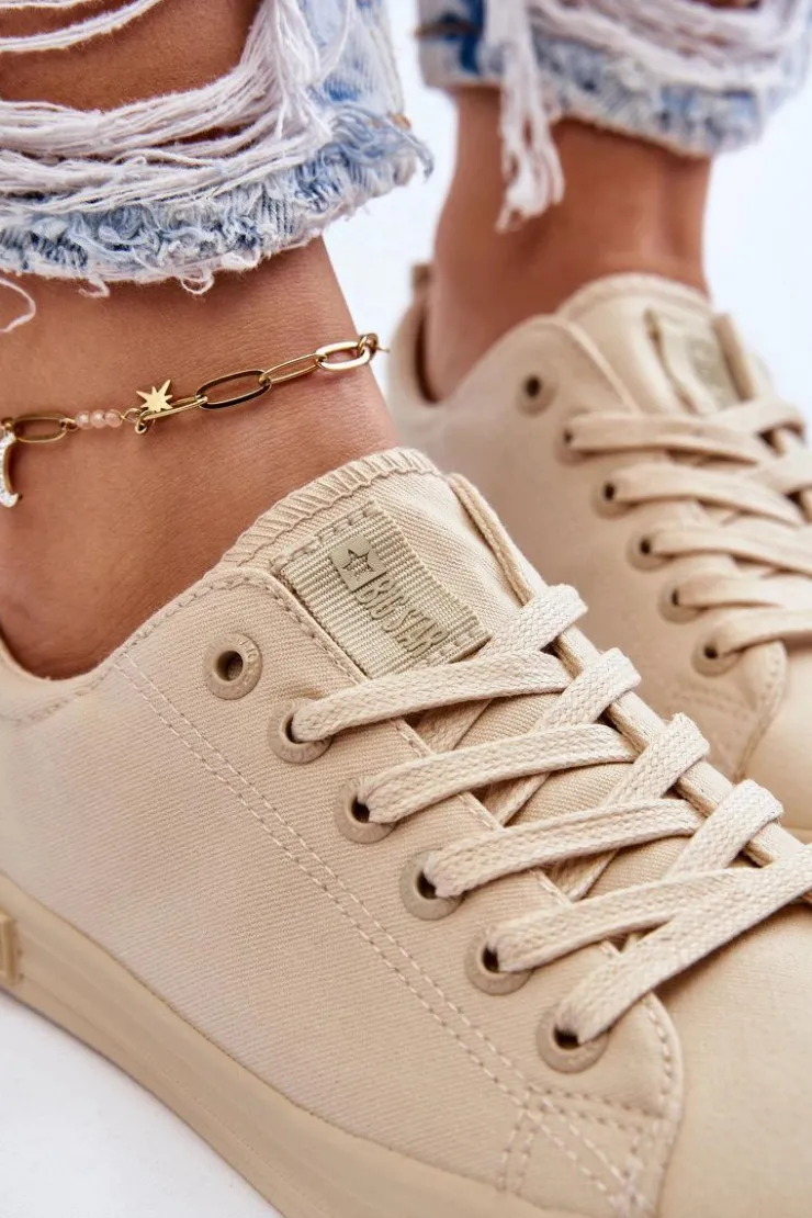 Big Star Shoes Damskie Gładkie Niskie Trampki Big Star LL274061 Beżowe