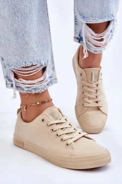 Big Star Shoes Damskie Gładkie Niskie Trampki Big Star LL274061 Beżowe