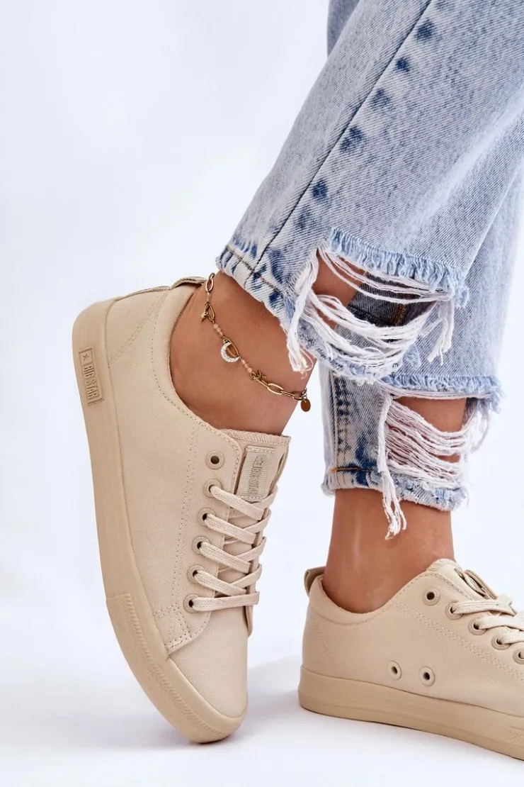 Big Star Shoes Damskie Gładkie Niskie Trampki Big Star LL274061 Beżowe