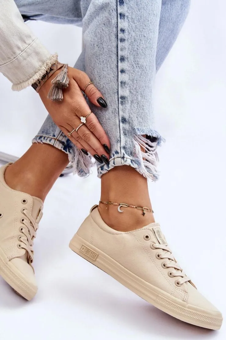 Big Star Shoes Damskie Gładkie Niskie Trampki Big Star LL274061 Beżowe