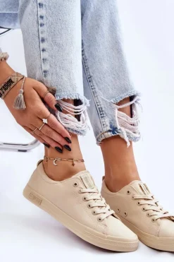 Big Star Shoes Damskie Gładkie Niskie Trampki Big Star LL274061 Beżowe