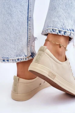 Big Star Shoes Damskie Gładkie Niskie Trampki Big Star LL274061 Beżowe