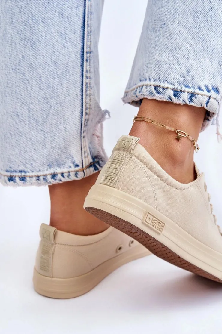 Big Star Shoes Damskie Gładkie Niskie Trampki Big Star LL274061 Beżowe