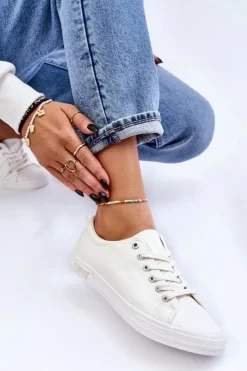 Big Star Shoes Damskie Gładkie Niskie Trampki Big Star LL274058 Białe Biały