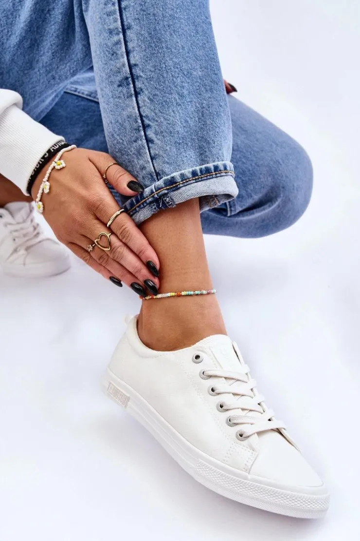 Big Star Shoes Damskie Gładkie Niskie Trampki Big Star LL274058 Białe Biały