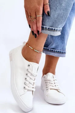 Big Star Shoes Damskie Gładkie Niskie Trampki Big Star LL274058 Białe Biały