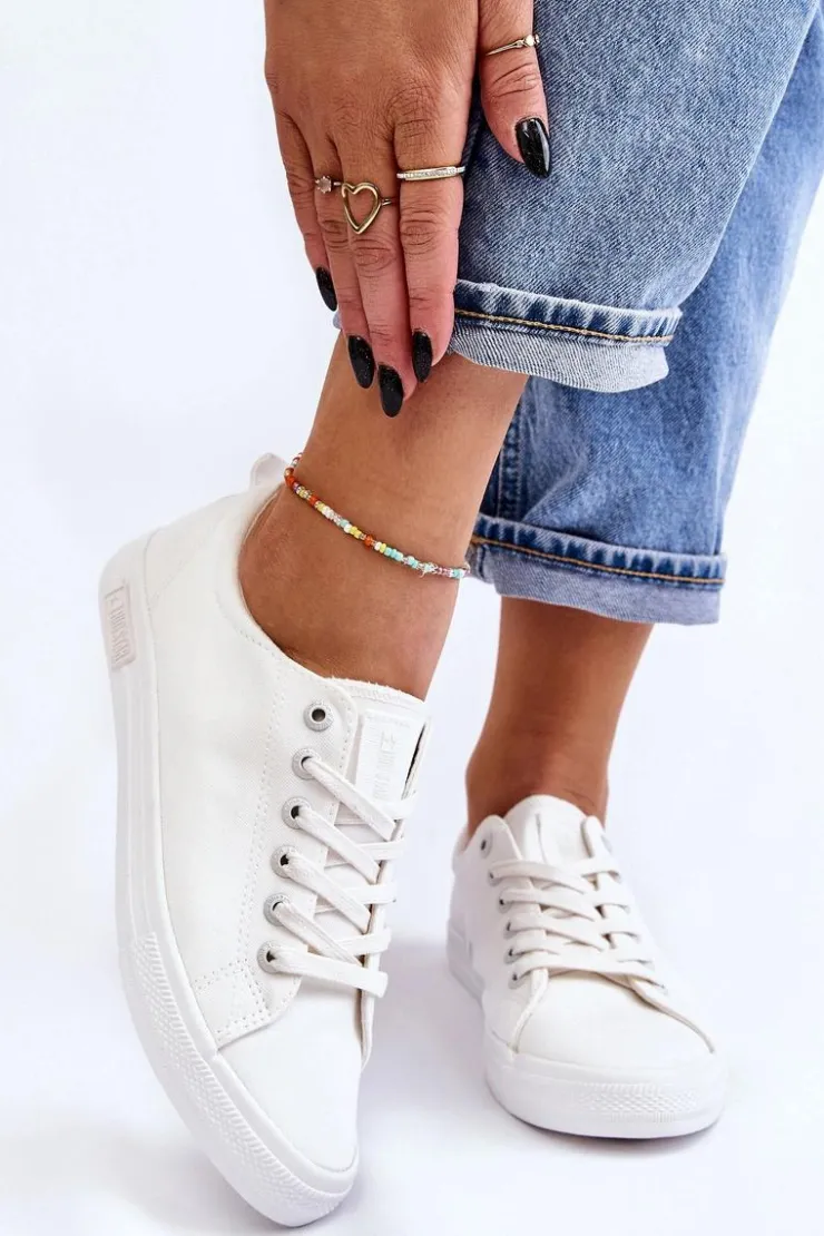 Big Star Shoes Damskie Gładkie Niskie Trampki Big Star LL274058 Białe Biały