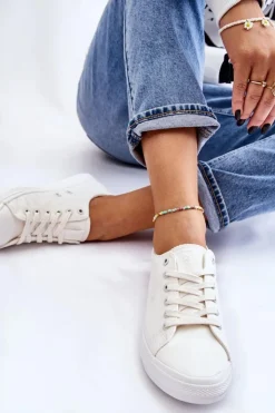 Big Star Shoes Damskie Gładkie Niskie Trampki Big Star LL274058 Białe Biały